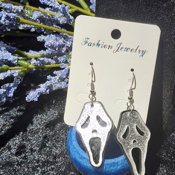 Silver Ghost Face Earrings - Picture 4 of 4